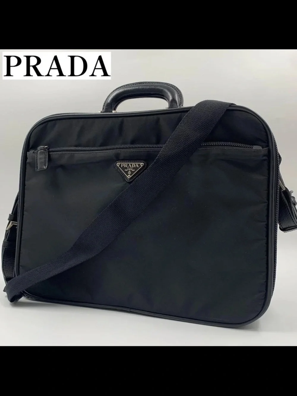 Prada Black Nylon Laptop Briefcase with Shoulder Strap